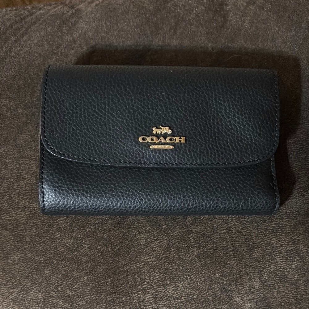 Coach Black Leather Wallet with Gold Logo